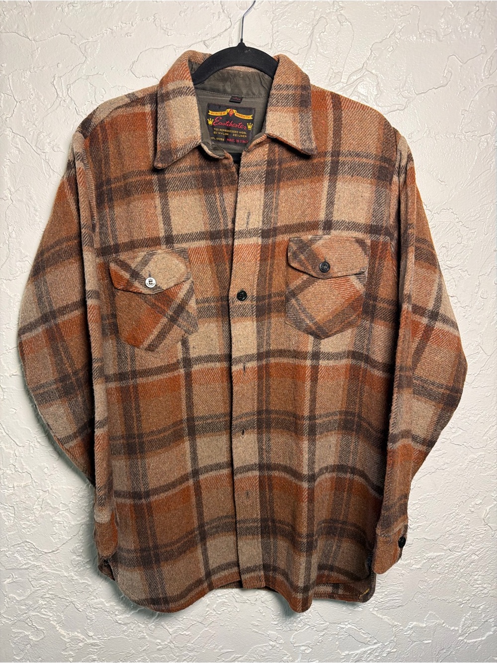 Vintage Plaid Wool Shirt Jacket in Brown/Tan Large